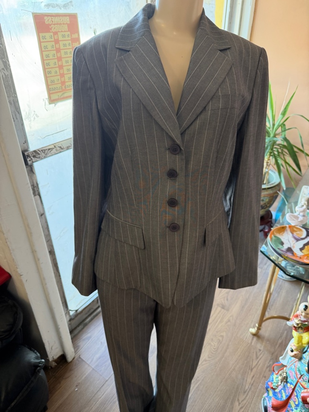 Classic Gray Pinstripe Men's Suit Blazer and Trousers